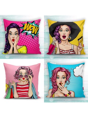 Realhomes Pop Art Serisi 4'lü Dekoratif Kırlent Kılıfı Seti