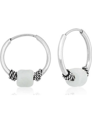 Gumush Gümüş Beyaz Taşlı Halka Küpe