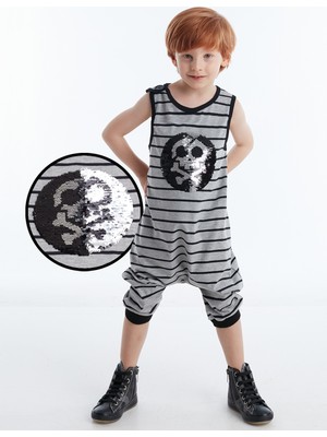 Denokids Skull Erkek Çocuk Çizgili Tulum