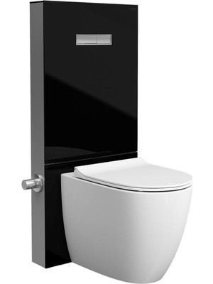 VitrA Vitrus Duvar Önü Cam Rezervuar, Duvara Tam Dayalı Yerden Klozetler için, Stop Valfli, Siyah