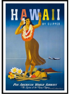 Beril Yamaç Design Studio Hawai Seyahat Vintage Reprodüksiyon Poster