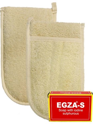 Ipek Naturel Kabak Lifi Kese Çift Taraflı El Geçmeli + Egza-S  Sabunu Banyo Hamam Kesesi Spa Seti