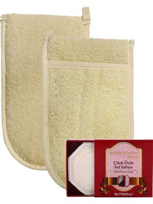 Ipek Naturel Kabak Lifi Kese Çift Taraflı El Geçmeli + Çilek Sabunu Banyo Hamam Kesesi Spa Seti
