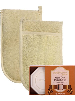 Ipek Naturel Kabak Lifi Kese Çift Taraflı El Geçmeli + Argan Sabunu Banyo Hamam Kesesi Spa Seti