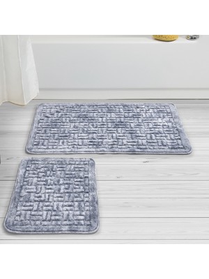 Alanur Home Domino Cotton Eskitme 2'li Paspas Seti Klozet Takımı Mavi