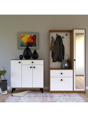 Tocco 1041 Sude Vestiyer Portmanto Askılıklı Ayakkabılık Takımı-BEYAZ MEŞE