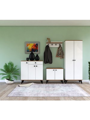 Tocco 1040 Selen Lüx Vestiyer Portmanto Askılıklı Ayakkabılık Takımı-BEYAZ MEŞE
