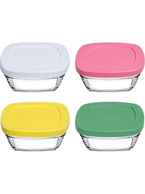 Paşabahçe 4'lü Saklama Kabı Cam Malzeme ile 310 cc Kapasite Renkli Kapaklı Tasarım