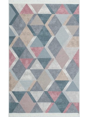 Eko Halı Arya Ar 10 Blue Mavi Pembe Yıkanabilir Pamuk Etnik Kilim 80 x 150 cm