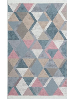 Eko Halı Arya Ar 10 Blue Mavi Pembe Yıkanabilir Pamuk Etnik Kilim 80 x 150 cm