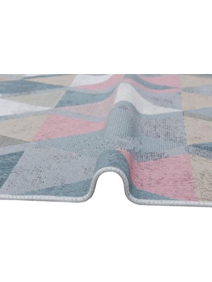 Eko Halı Arya Ar 10 Blue Mavi Pembe Yıkanabilir Pamuk Etnik Kilim 80 x 150 cm