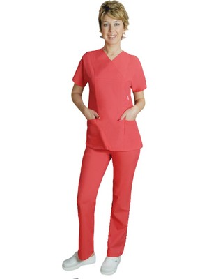 Emel Şahin Tekstil Dr Hemşire Kadın Forma Nar Çiçeği Yarasa Kol Takım 48