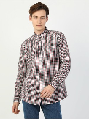 Colins  Regular Fit Shirt Neck Erkek Kırmızı Uzun Kol Gömlek