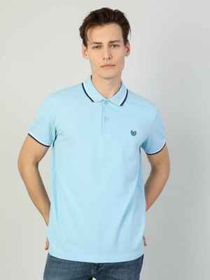 Colins  Regular Fit Polo Yaka Erkek Mavi Polo Kısa Kol