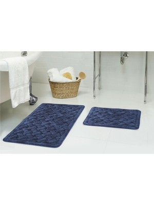 Alanur Conexos Eskitme Cotton %100 Pamuk Yıkanabilir 2li Paspas Seti Klozet Takımı Lacivert