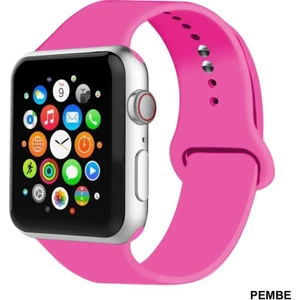 Apple Watch Uyumlu 44 mm Kordon Spor Kayışı Yumuşak Silikon Koyu Pembe