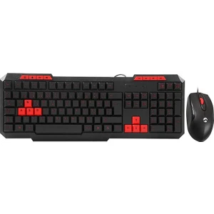 KM-6825 Siyah USB Multimedia Klavye + Mouse Set Kırmızı Tuşlu