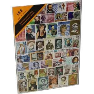 History 1970 100 Çeşit Damgalı Tematik Pul Koleksiyonu Ünlü Kişi Temalı Pullar