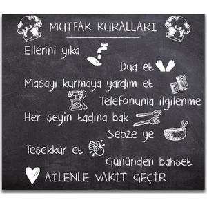 Mutfak Kuralları - Kara Tahta Görünümlü | Cam Ocak Arkası Koruyucu | 40cm x 60cm