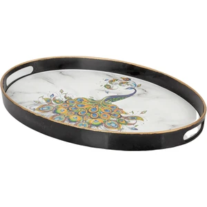 Otantik Oval Tavus Kuşu Desenli Tepsi