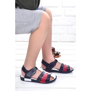 Şirin Bebe Kiko Sandalet Erkek Çocuklar İçin Lacivert Kırmızı Microfiber Tabanlı 1 Cm Topuk