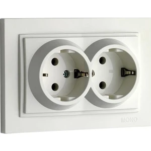 Beyaz İkili Topraklı Priz (Çerçeve Dahil)