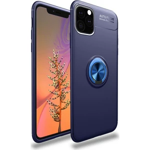 Apple iPhone 11 Pro Kılıf Yüzüklü Standlı Metal Araç Tutuculu Ravel Silikon Lacivert