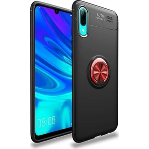 Samsung A10 Kılıf Yüzüklü Standlı Metal Araç Tutuculu Ravel Silikon Siyah Kırmızı