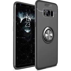 Samsung S8 Plus Kılıf Silikon Yüzüklü Standlı Metal Araç Tutuculu Ravel Tpu Siyah