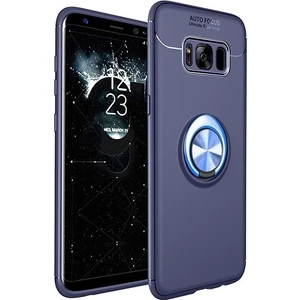 Samsung S8 Plus Kılıf Silikon Yüzüklü Standlı Metal Araç Tutuculu Ravel Tpu Lacivert