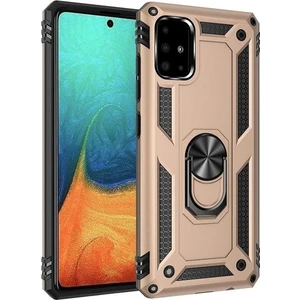 Tekno Grup Samsung Galaxy S10 Lite Kılıf Çift Katmanlı Yüzüklü Manyetik Vega Kapak Gold + Tam Kaplayan 5D Cam Ekran Koruyucu