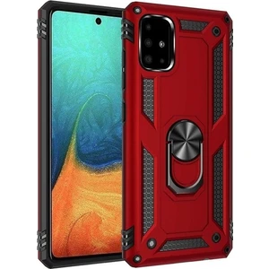 Tekno Grup Samsung Galaxy S10 Lite Kılıf Çift Katmanlı Yüzüklü Manyetik Vega Kapak Kırmızı + Tam Kaplayan 5D Cam Ekran Koruyucu