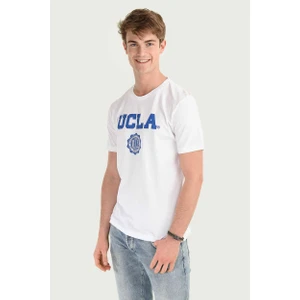 Gayley Beyaz Bisiklet Yaka Baskılı Standard Fit Erkek Tshirt