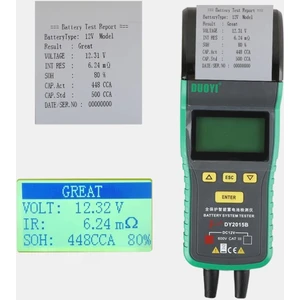 Duoyı DY2015B Termal Yazıcılı Otomotiv Akü Sistemi Test Cihazı 12V