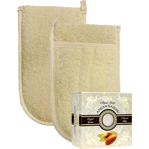 Ipek Naturel Kabak Lifi Kese Çift Taraflı El Geçmeli + Argan Sabunu Banyo Hamam Kesesi Spa Seti