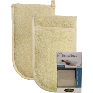Ipek Naturel Kabak Lifi Kese Çift Taraflı El Geçmeli + Deniz Tuzu Sabunu Banyo Hamam Kesesi Spa Seti