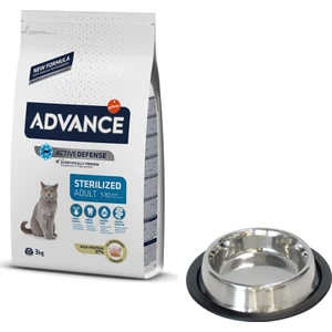 Sterilized Hindili Kısırlaştırılmış Kedi Maması 3 kg + Çelik Mama Kabı