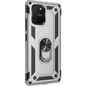 Samsung Galaxy S10 Lite Kılıf Vega Standlı Yüzüklü Mıknatıslı+Nano Glass Gümüş