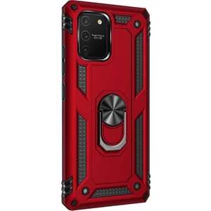 Samsung Galaxy S10 Lite Kılıf Vega Standlı Yüzüklü Mıknatıslı+Nano Glass Kırmızı