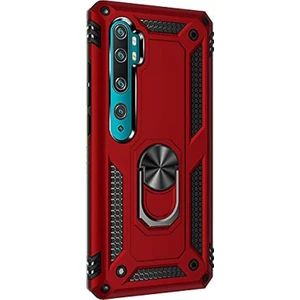 Xiaomi Mi Note 10 Pro Kılıf Tank Koruma Vega Standlı Yüzüklü Mıknatıslı Kırmızı