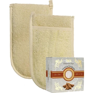 Ipek Naturel Kabak Lifi Kese Çift Taraflı El Geçmeli + Tarçın Sabunu Banyo Hamam Kesesi Spa Seti