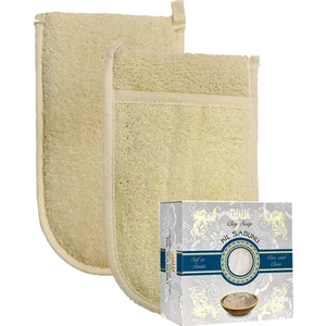 Ipek Naturel Kabak Lifi Kese Çift Taraflı El Geçmeli + Kil Sabunu Banyo Hamam Kesesi Spa Seti