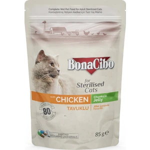 Bonacibo Jöleli Tavuklu Pouch Kısırlaştırılmış Yetişkin Kedi Yaş Maması 85 gr