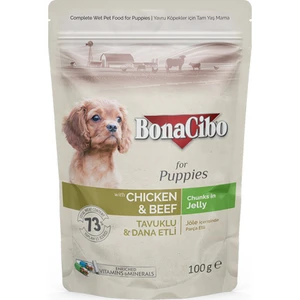 Bonacibo Jöleli Tavuklu-Dana Etli Pouch Yavru Köpek Yaş Maması 100 gr