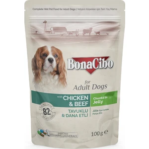 Bonacibo Jöleli Tavuklu-Dana Etli Pouch Yetişkin Köpek Yaş Maması 100 gr