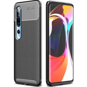 Case 4U Xiaomi Mi 10 Kılıf Rugged Armor Karbon Desenli Lüx Negro Silikon Arka Kapak Siyah