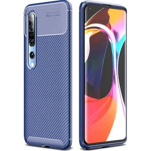 Case 4U Xiaomi Mi 10 Kılıf Rugged Armor Karbon Desenli Lüx Negro Silikon Arka Kapak Lacivert