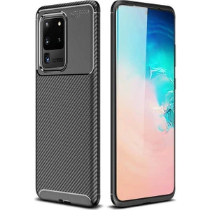 Case 4U S20 Ultra Uyumlu Kılıf Rugged Armor Karbon Desenli Lüx Negro Silikon Arka Kapak Siyah