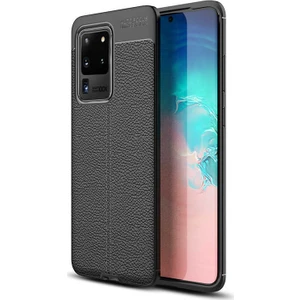 Case 4U S20 Ultra Kılıf Rugan Armor Deri Görünümlü Yüksek Kalite Silikon Niss Siyah