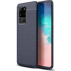 Case 4U S20 Ultra Kılıf Rugan Armor Deri Görünümlü Yüksek Kalite Silikon Niss Lacivert